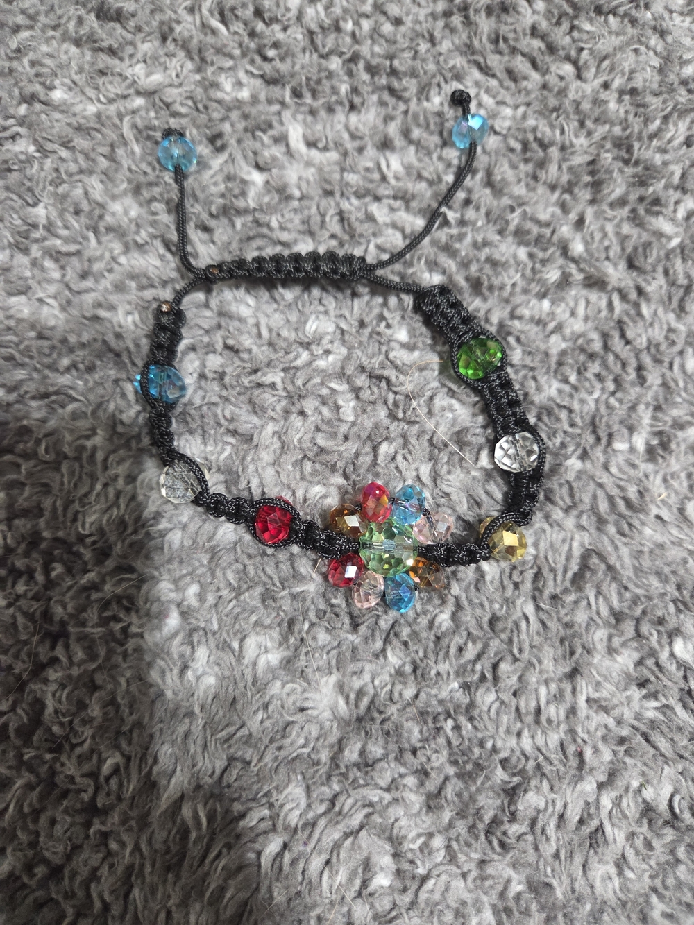 Kids Adjustable Black Beaded Bracelet with Multicolor Crystal Flower